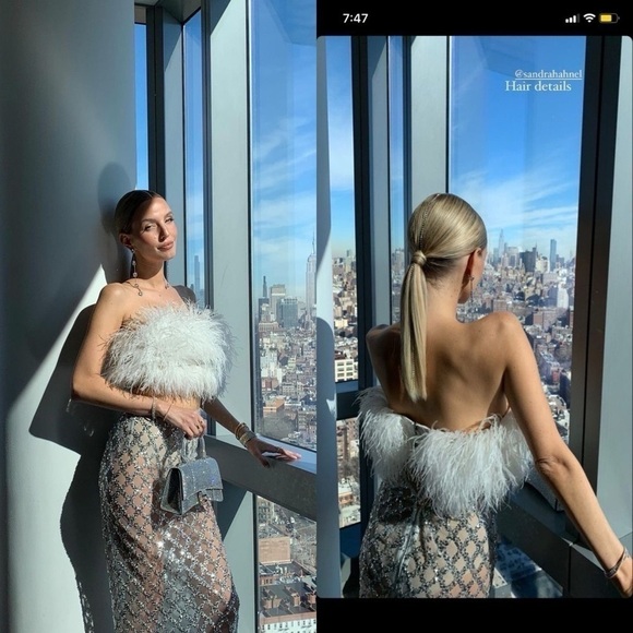 Bronx & Banco Afiyá x Coco Feather Sequin Midi Dress White Silver Size Large NWT - Picture 6 of 8